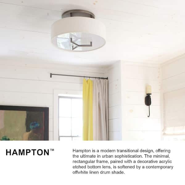 HINKLEY - Hampton 26 in. 3 Light Brushed Bronze Semi-Flush Mount with Off-White Linen Hardback Shade