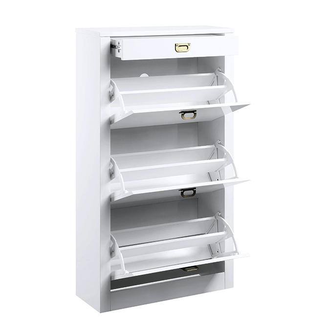White High Gloss Wood and Metal Wall Mounted Shoe Cabinet
