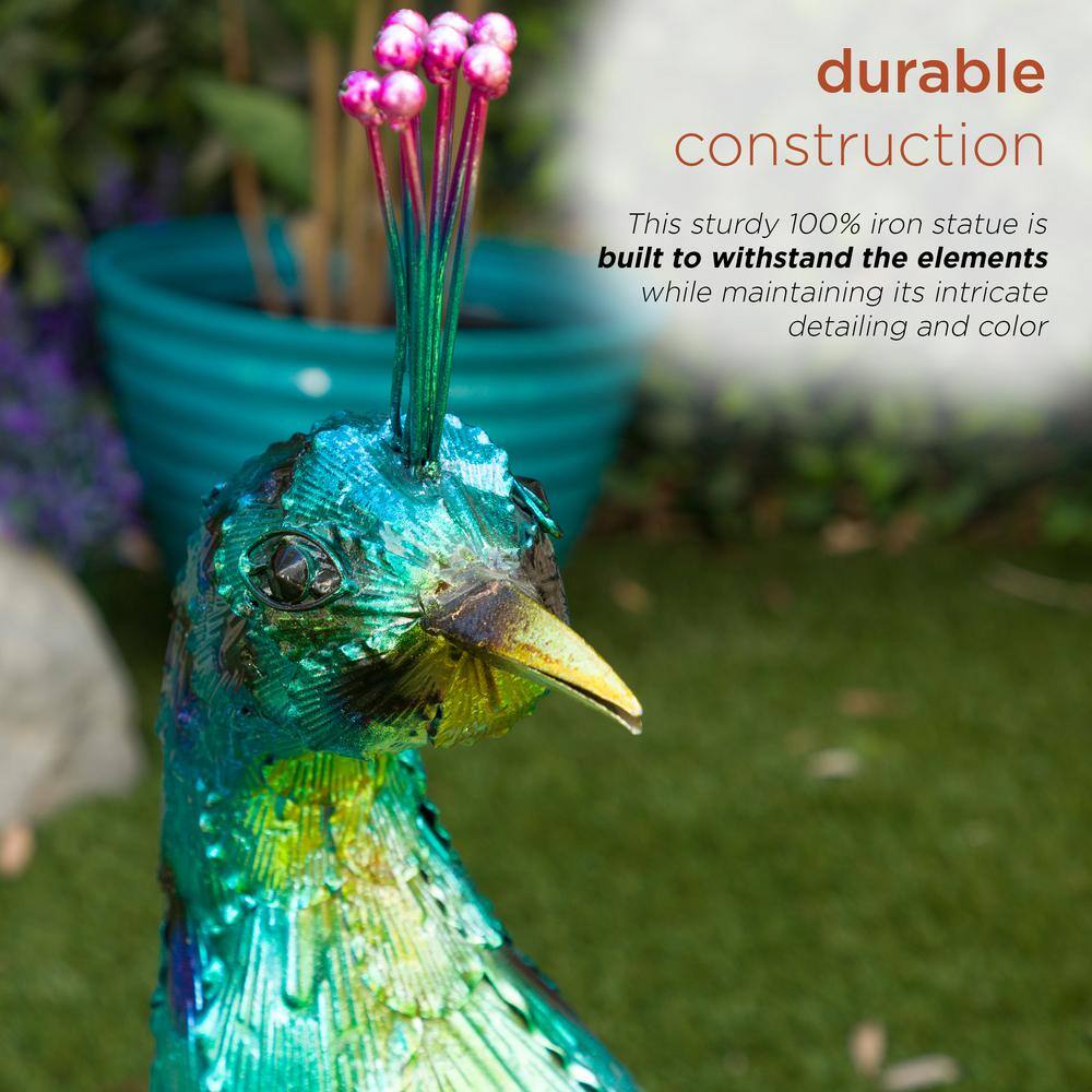 Jumbo Size Blue and Green Iron Peacock Garden Statue