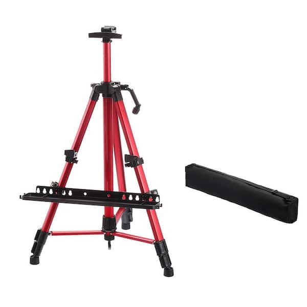 1 Pack Adjustable Height Metal Tripod Easel Stand for Painting Drawing with Detachable Tray Red 20-61 in.