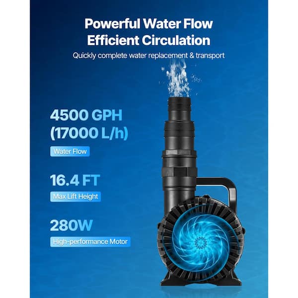 SKYSHALO Submersible Water Pump, 280W 4500GPH, Aquarium Return