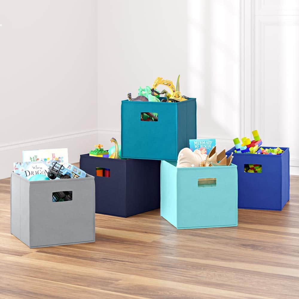 Blue Collapsible Plastic Cube Storage Bins with Handles - Set of 2