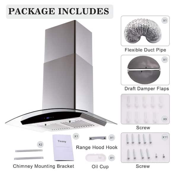 30inch Wall Mount Range Hood 700CFM Kitchen Over Stove Vent Tempered Glass  Touch