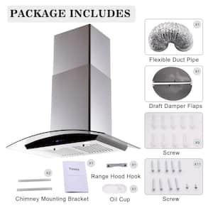 30 in. 700 CFM Wall Mounted Range Hood in Silver with Tempered Glass Touch Panel Control Vented LEDs