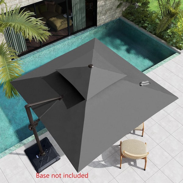 Pellebant 10 ft. Square Aluminum Double Top 360° Rotation Cantilever Adjustable Tilt Patio Umbrella in Dark Gray