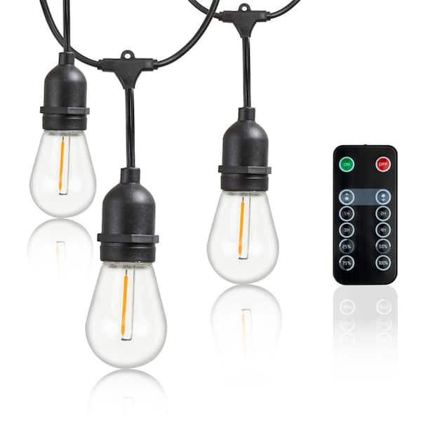 Newhouse Lighting Outdoor 48 ft. Plug-In S14 Edison Bulb LED String Light with Wireless 265W Dimmer, Remote Control, Extra Bulb, Black