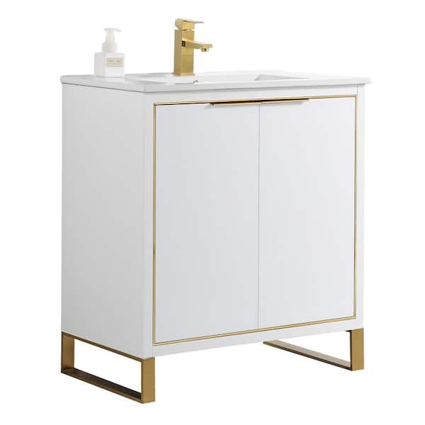 FINE FIXTURES Opulence 30 in. W x 18 in. D x 33.5 in. H Bath Vanity in White Matte with White Ceramic Top