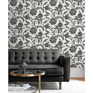 40.5 sq. ft. Ebony and Ivory Julian Jacobean Floral Vinyl Peel and Stick Wallpaper Roll