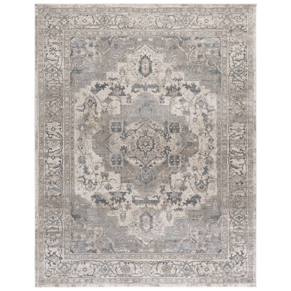 Brentwood 10 ft. x 13 ft. Ivory/Gray Distressed Medallion Area Rug