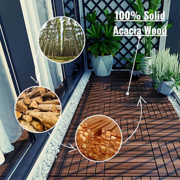 Interlocking Deck Tiles - 44 Pack 12&*;x12&*; Patio Tiles, Waterproof Outdoor Flooring For Poolside Balcony Backyard * Sturdy PP Material * Use