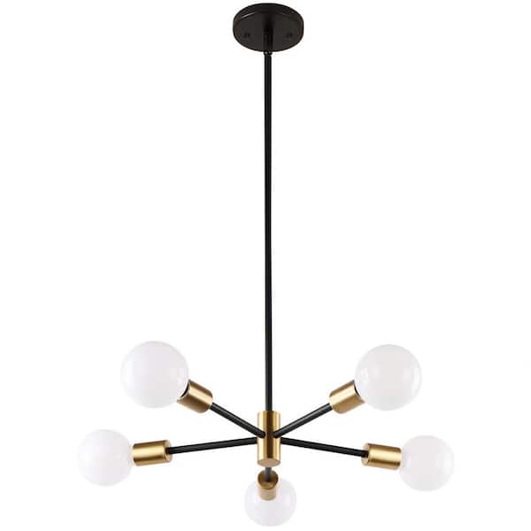 HKMGT 5-Light Gold Modern Sputnik Chandelier for Kitchen Island, Living Room with No Bulbs Included