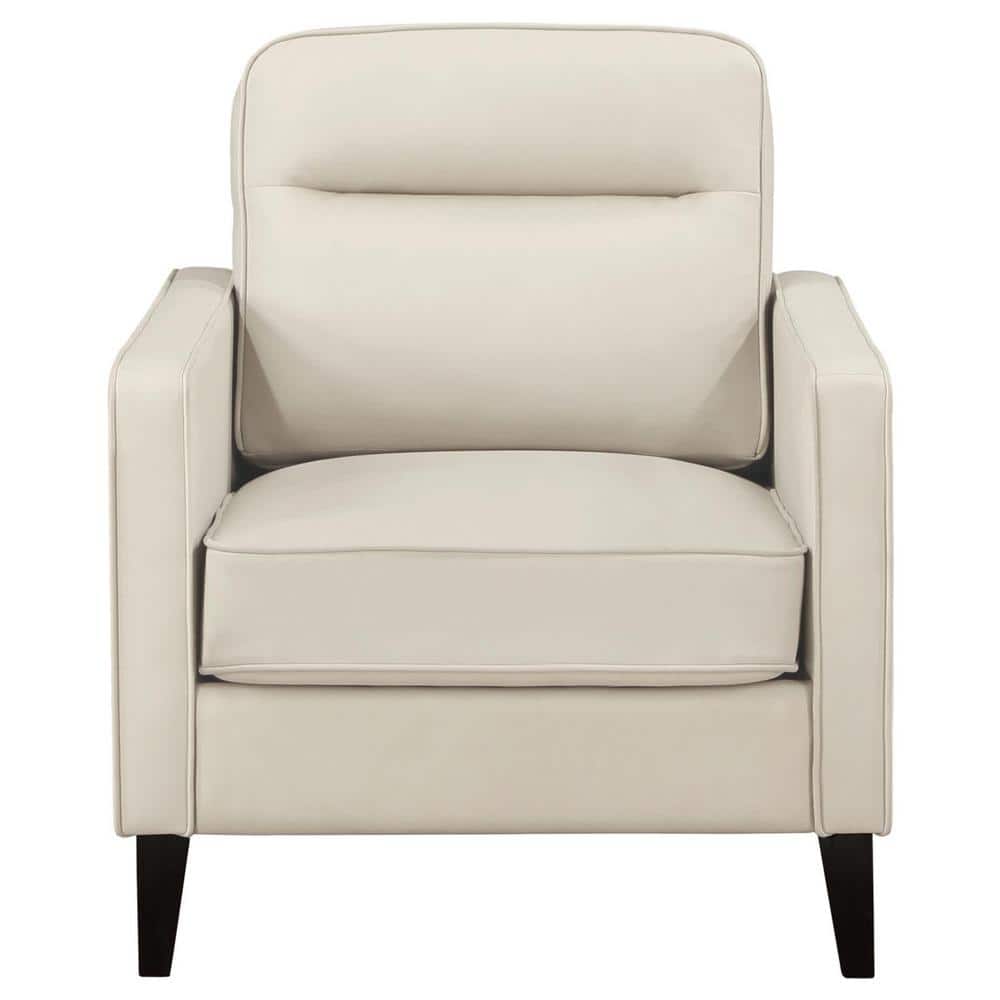 Cream Faux Leather Transitional Club Accent Chair