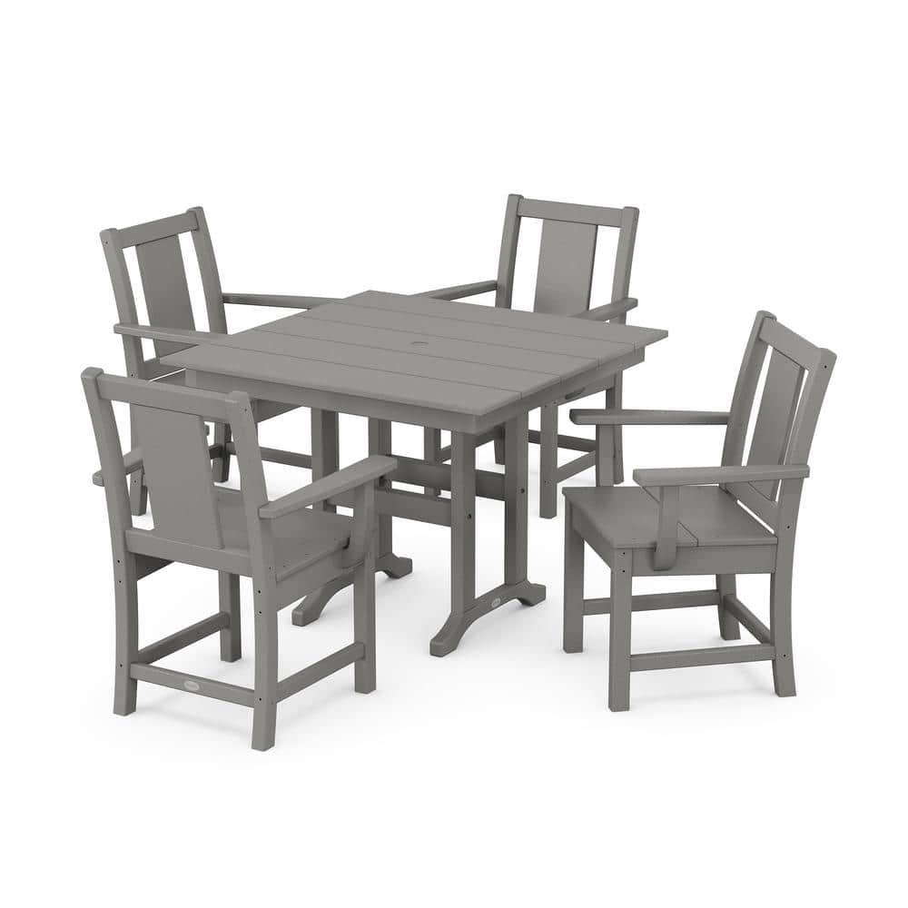 POLYWOOD 5Piece Prairie Farmhouse Plastic Square Outdoor Dining Set in