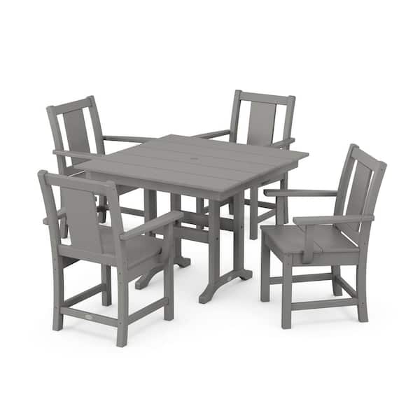 POLYWOOD 5-Piece Prairie Farmhouse Plastic Square Outdoor Dining Set in Slate Grey