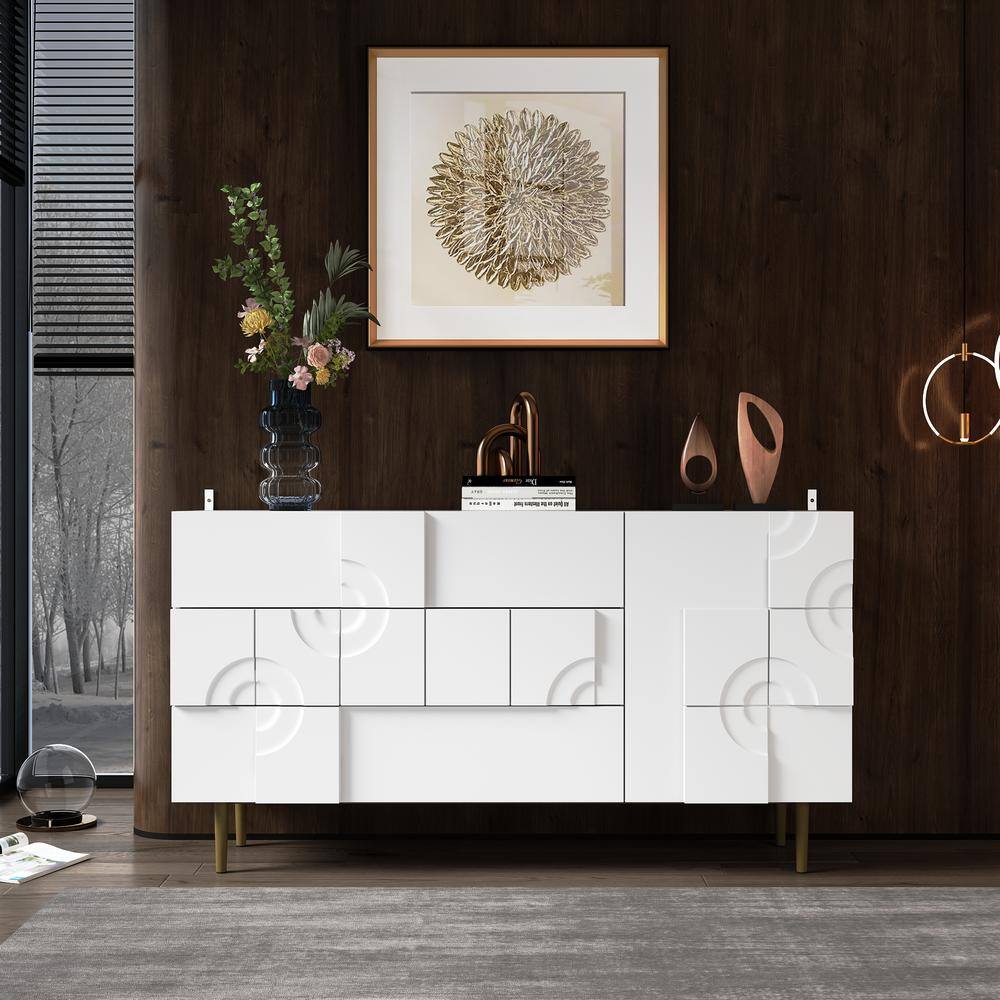 FUFU&GAGA White 31.5 in. H Wooden Storage Cabinet Dresser, Chest of Drawers, with 3 Drawers and 2 Shelves, Modern Style