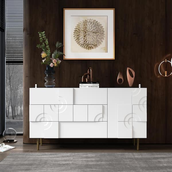 White 31.5 in. H Wooden Storage Cabinet Dresser, Chest of Drawers, with 3  Drawers and 2 Shelves, Modern Style