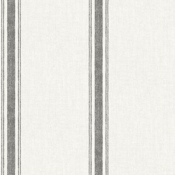 Chesapeake Linette Black Fabric Stripe Matte Pre-pasted Paper Wallpaper