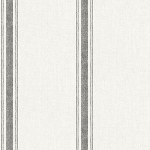 White Linette Black Fabric Stripe Wallpaper Sample