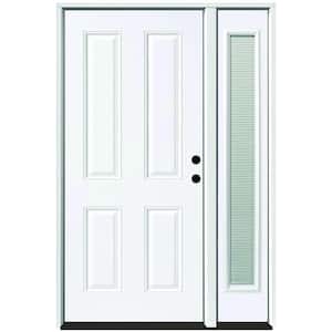 53 in. x 80 in. Element Series 4-Panel Primed White Left-Hand Steel Prehung Front Door with 14 in. Mini Blind Sidelite
