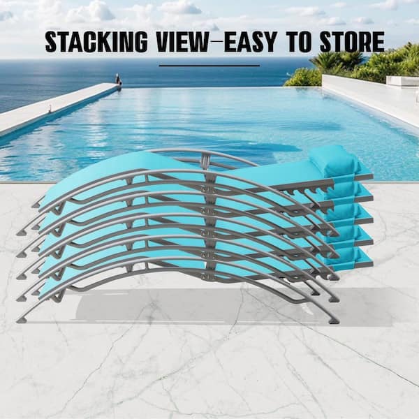 Zeus & Ruta 2-Piece Metal Outdoor Chaise Lounge Patio Recliner Chairs with Adjustable Backrest and Removable Pillow, Lake Blue