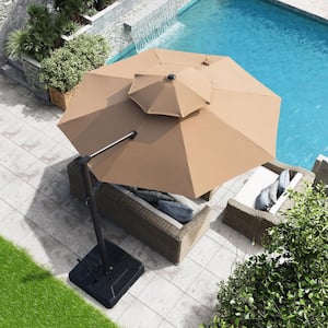 Double top 11.5 ft. Round Heavy-Duty 360-Degree Rotation Cantilever Patio Umbrella in Tan