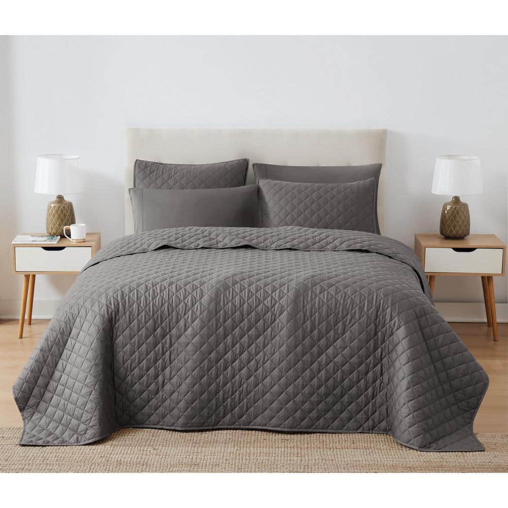 CANNON Solid Oversized Percale Cotton Grey Full/Queen 3