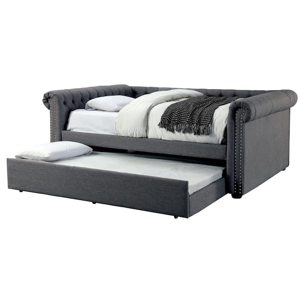 Furniture of America Tressa Nail-head Trim Gray Twin Day Bed with Trundle