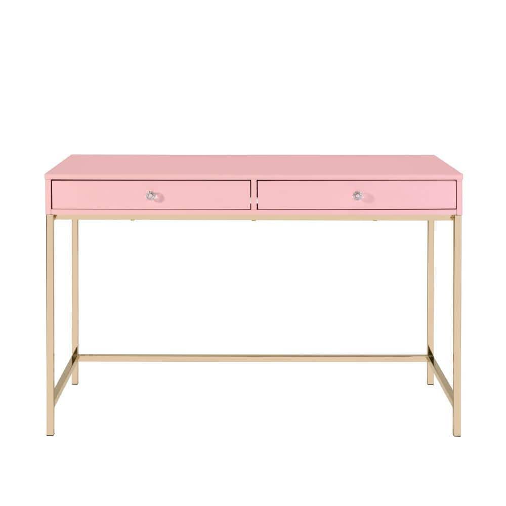 Pink and Gold Wood Writing Desk with Hutch and USB Port