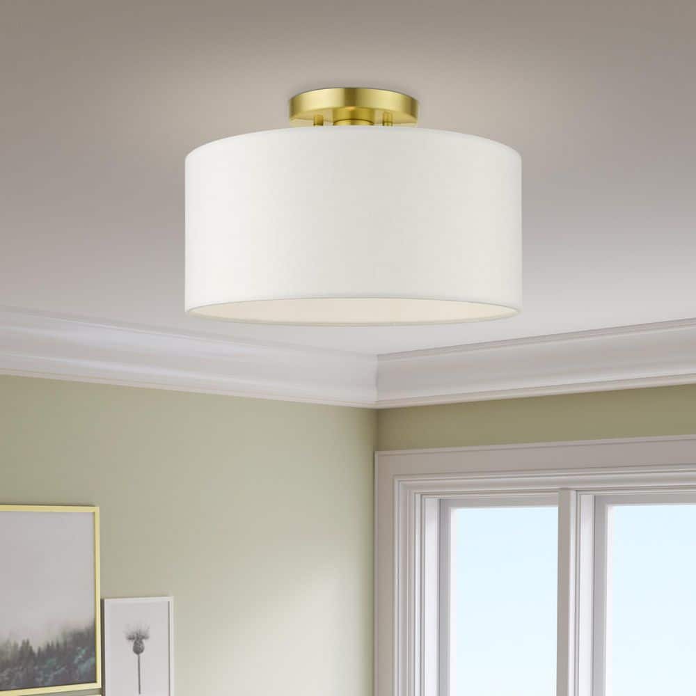 Meridian Satin Brass 13" Drum LED Semi-Flush Mount