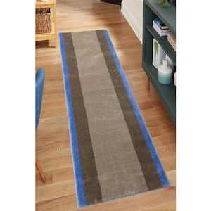 Euro Solid border Grey-Blue 26 in. x 12 in. L Stair Runner 2.17 sq. ft.