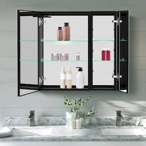30 in. W x 30 in. H Rectangular Aluminum Surface Mounted LED Light Medicine Cabinet with Mirror Defogging Dimmer Black