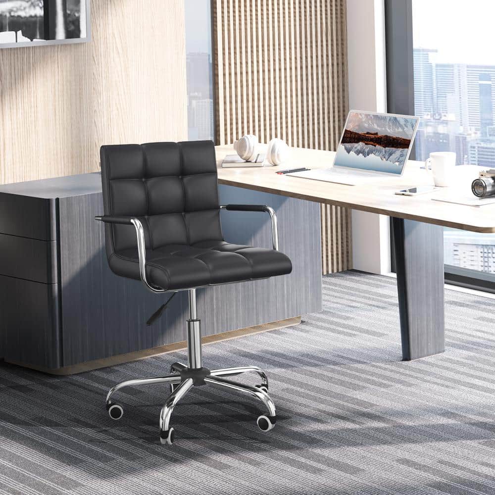 Black Tufted Leather Swivel Executive Office Chair