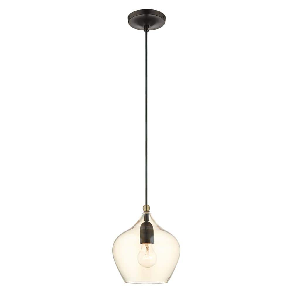 Champagne Glass Globe Pendant with English Bronze & Antique Brass Finish