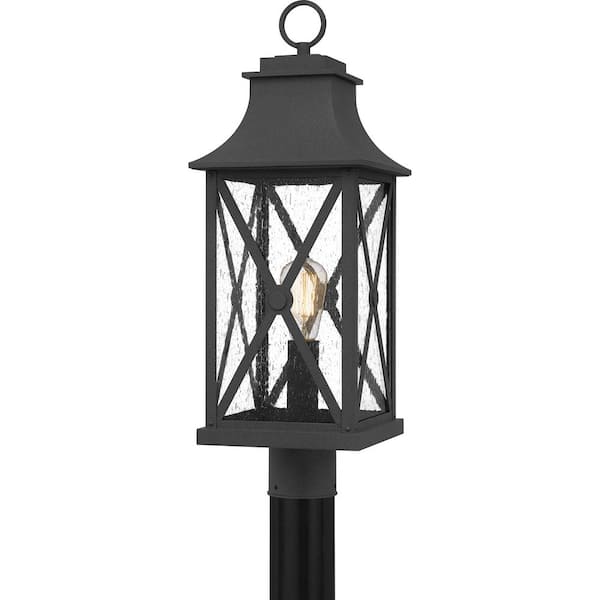 Quoizel Ellerbee 8.5 in. 1-Light Mottled Black Outdoor Post Light Kit with Clear Seeded Glass