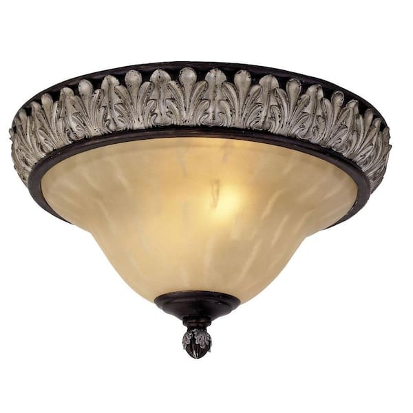 Livex Lighting Providence 2-Light Ceiling Rubbed Bronze with Antique Silver Accents Incandescent Flush Mount