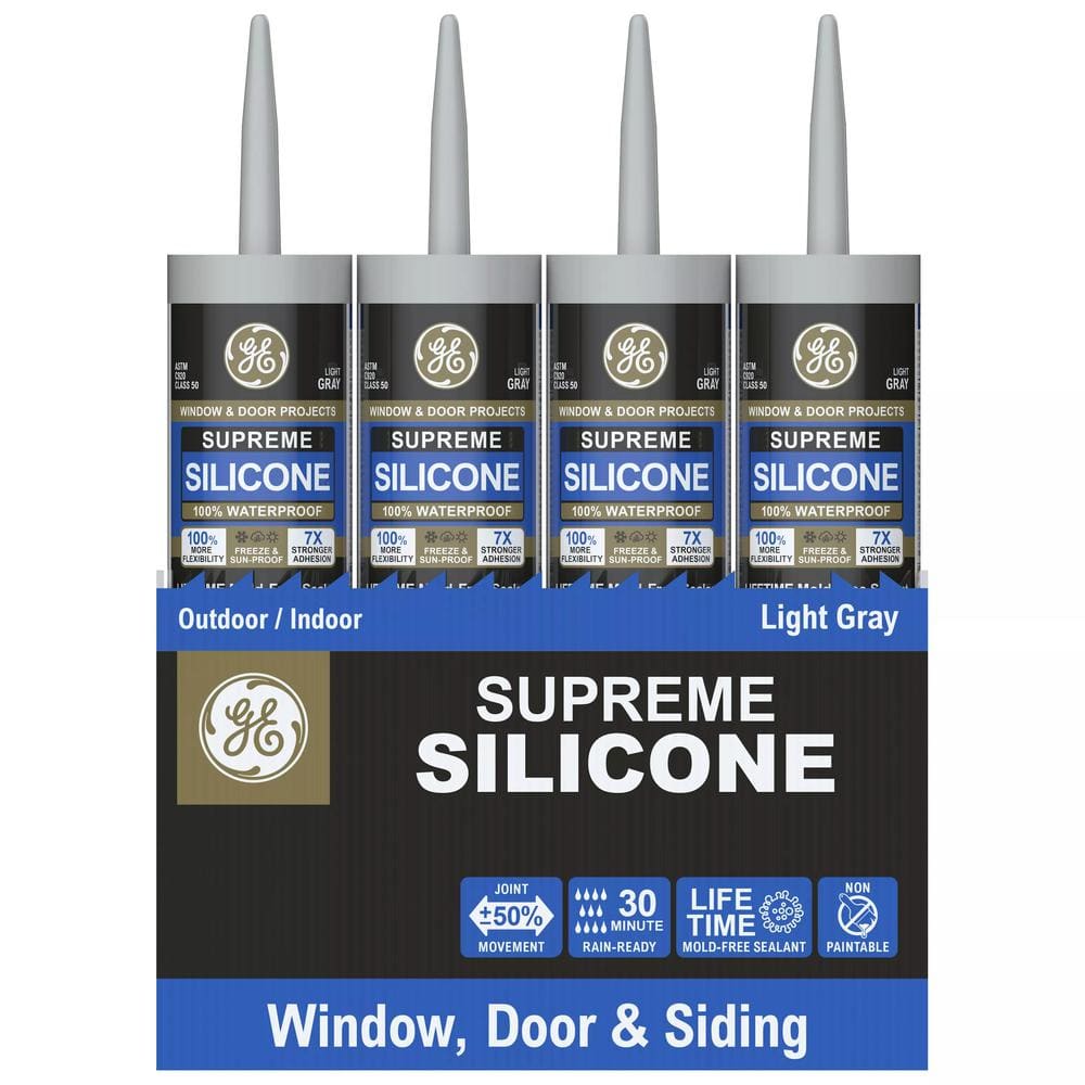 GE Supreme Silicone 2 10 1 Oz Window And Door Light Gray Silicone Caulk 12 Pack 2821639 The