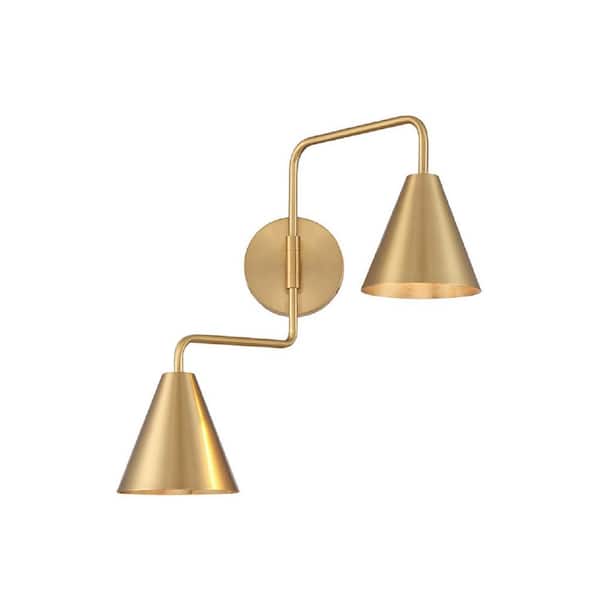 Savoy House Meridian 24 in. W x 16.5 in. H 2-Light Natural Brass Modern Adjustable Wall Sconce