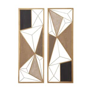 Metal Brown Geometric Wall Decor with Black and Gold Accents (Set of 2)