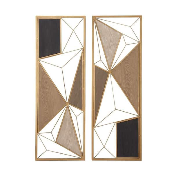 CosmoLiving by Cosmopolitan Metal Brown Geometric Wall Decor with Black and Gold Accents (Set of 2)
