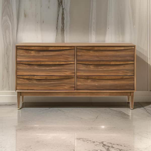 Benjara Brown 6-Drawer 55 in. Wide Dresser Without Mirror