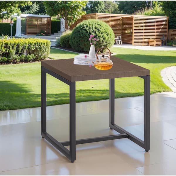 Gymojoy Valenta Brown Square Metal Outdoor Side Table