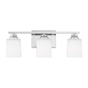 Vinton 20.75 in. 3-Light Chrome Bathroom Vanity Light with Etched White Glass Shades