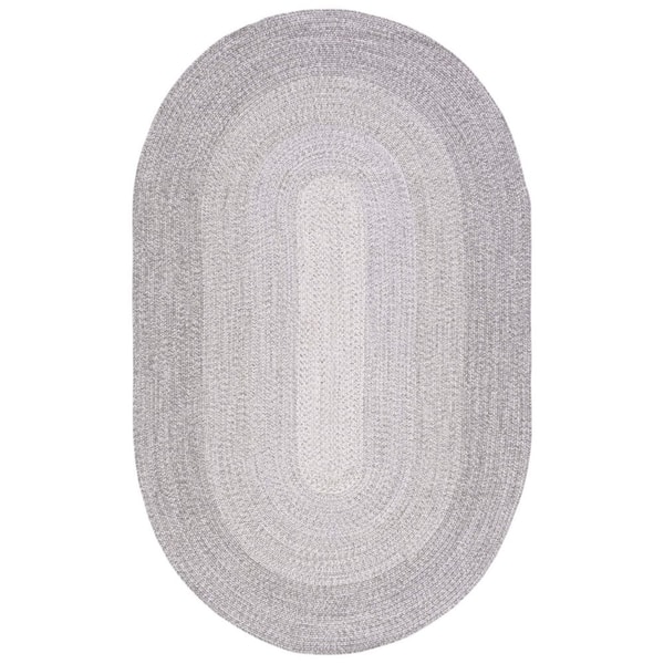 Braided Gray 4 ft. x 6 ft. Machine Washable Ombre Border Oval Area Rug