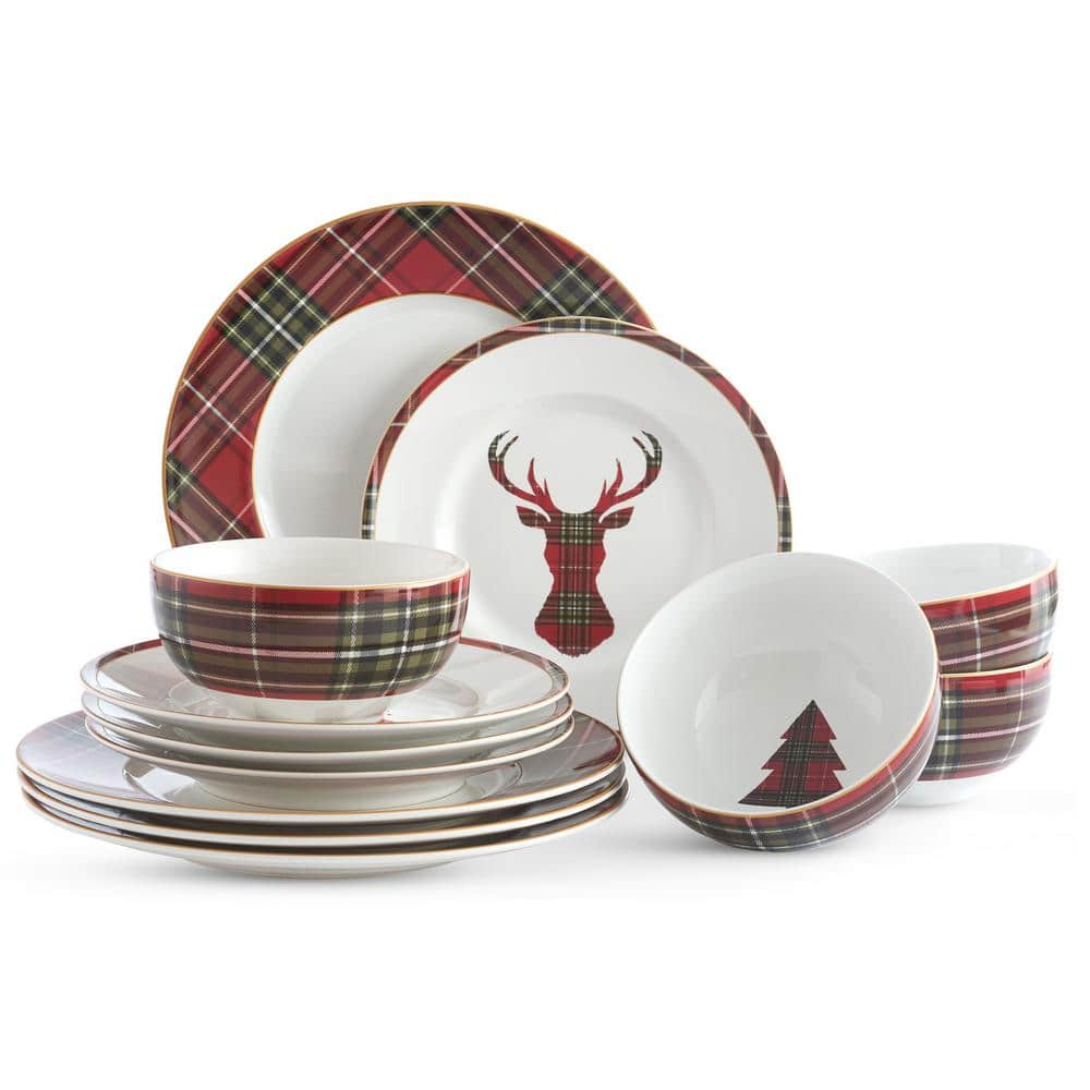 222 Fifth 12-Piece Wexford Red Porcelain Dinnerware Set (Service for 4) -  3169RD797A1M07