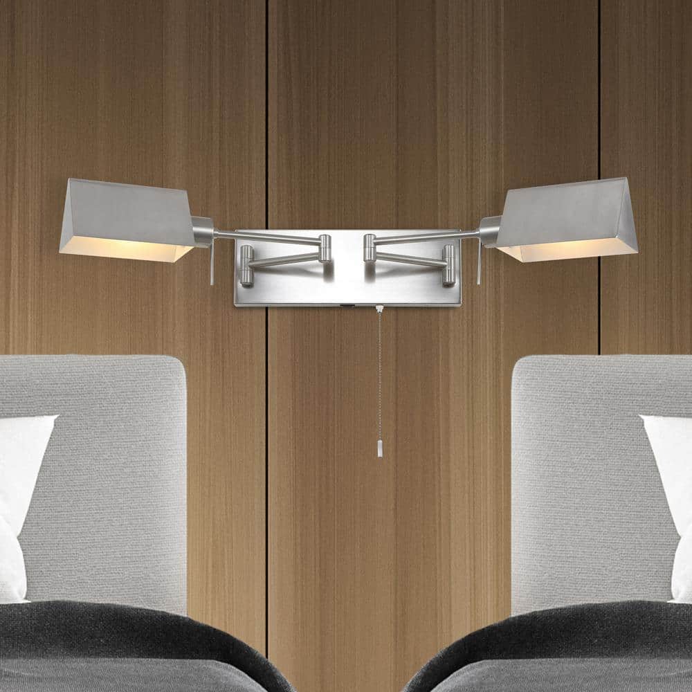 White Iron Double Swing Arm Wall Sconce with USB Port