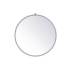 Timeless Home 45 in. W x 45 in. H x Midcentury Modern Metal Framed Round Blue Mirror