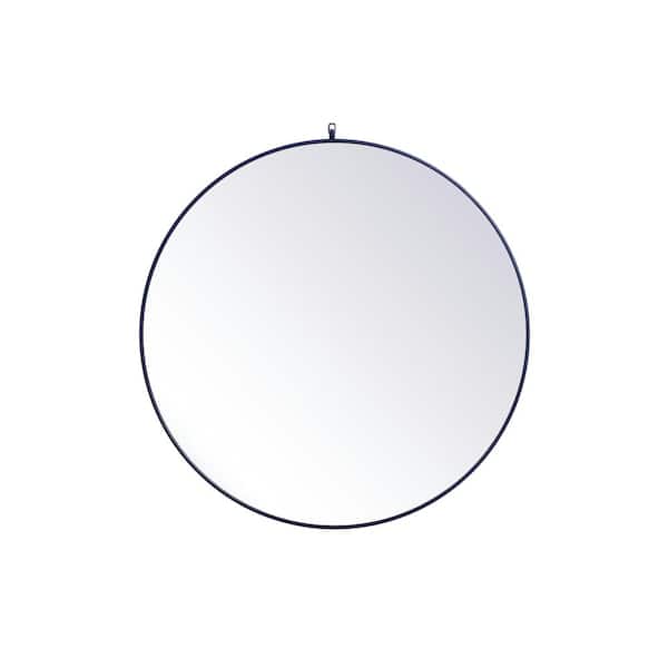 Unbranded Timeless Home 45 in. W x 45 in. H x Midcentury Modern Metal Framed Round Blue Mirror