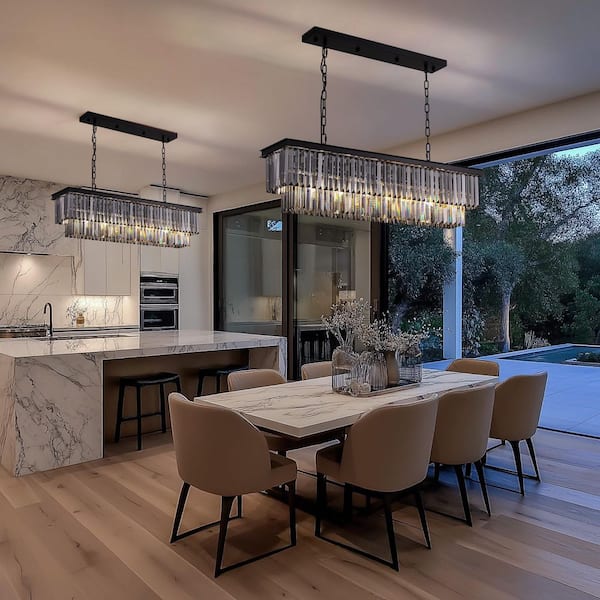 SILJOY 40 in. 7-Light Black Modern Matte Black Crystal Chandelier