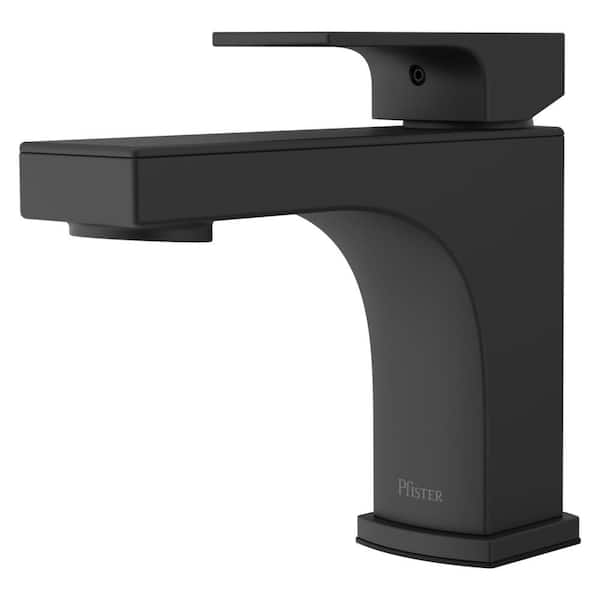 Pfirst Modern Single Handle Low Arc Single Hole Bathroom Faucet with Drain Kit Included in Matte Black
