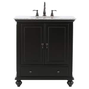 Newport 31 in. W x 22 in. D x 35 in. H Single Sink Freestanding Bath Vanity in Black with Gray Granite Top